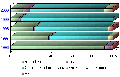 Struktura wydatków inwestycyjnych w wybranych działach gospodarki w gminie Grzmiąca w latach 1996-2000 